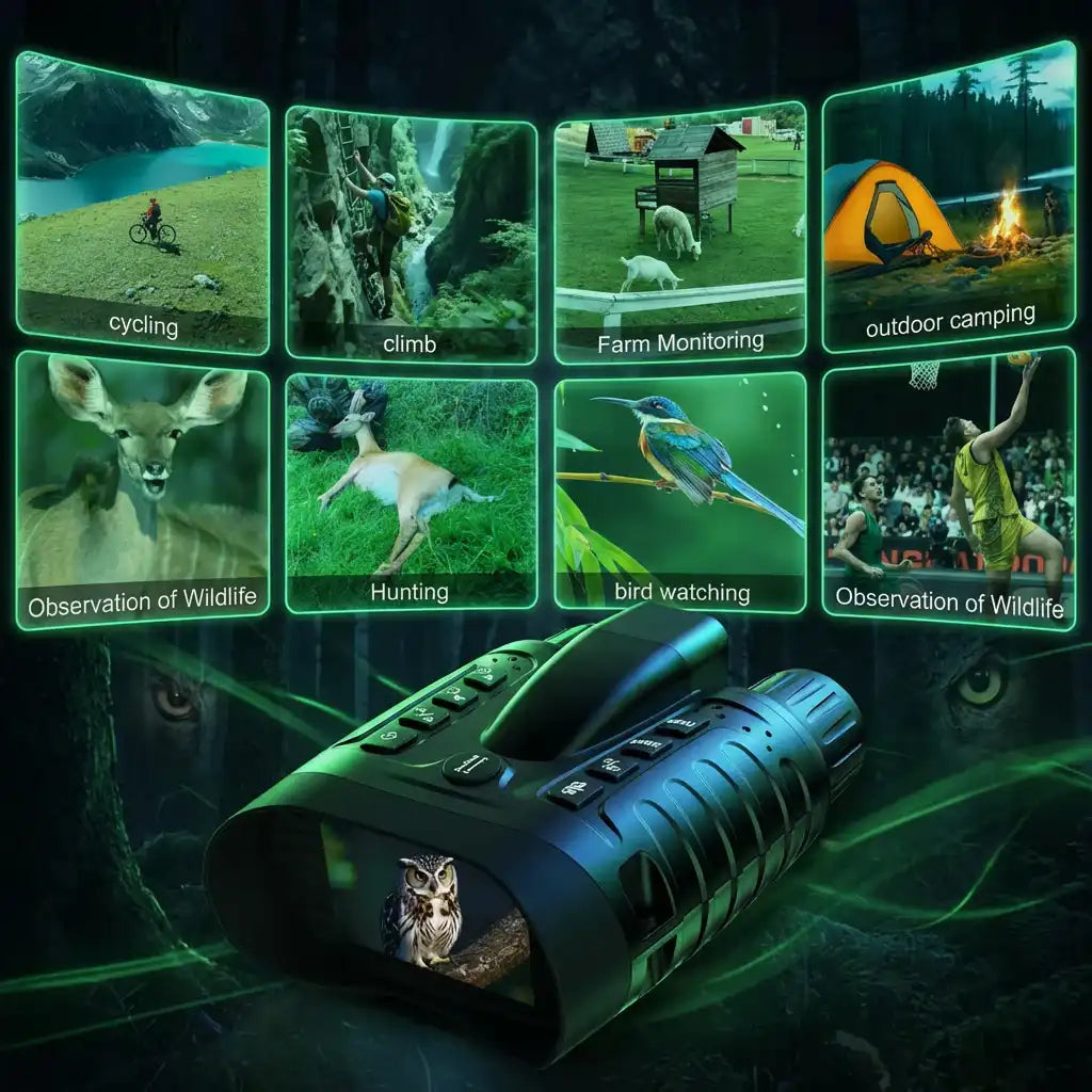 Multifunctional device with screens displaying various activities on a dark background