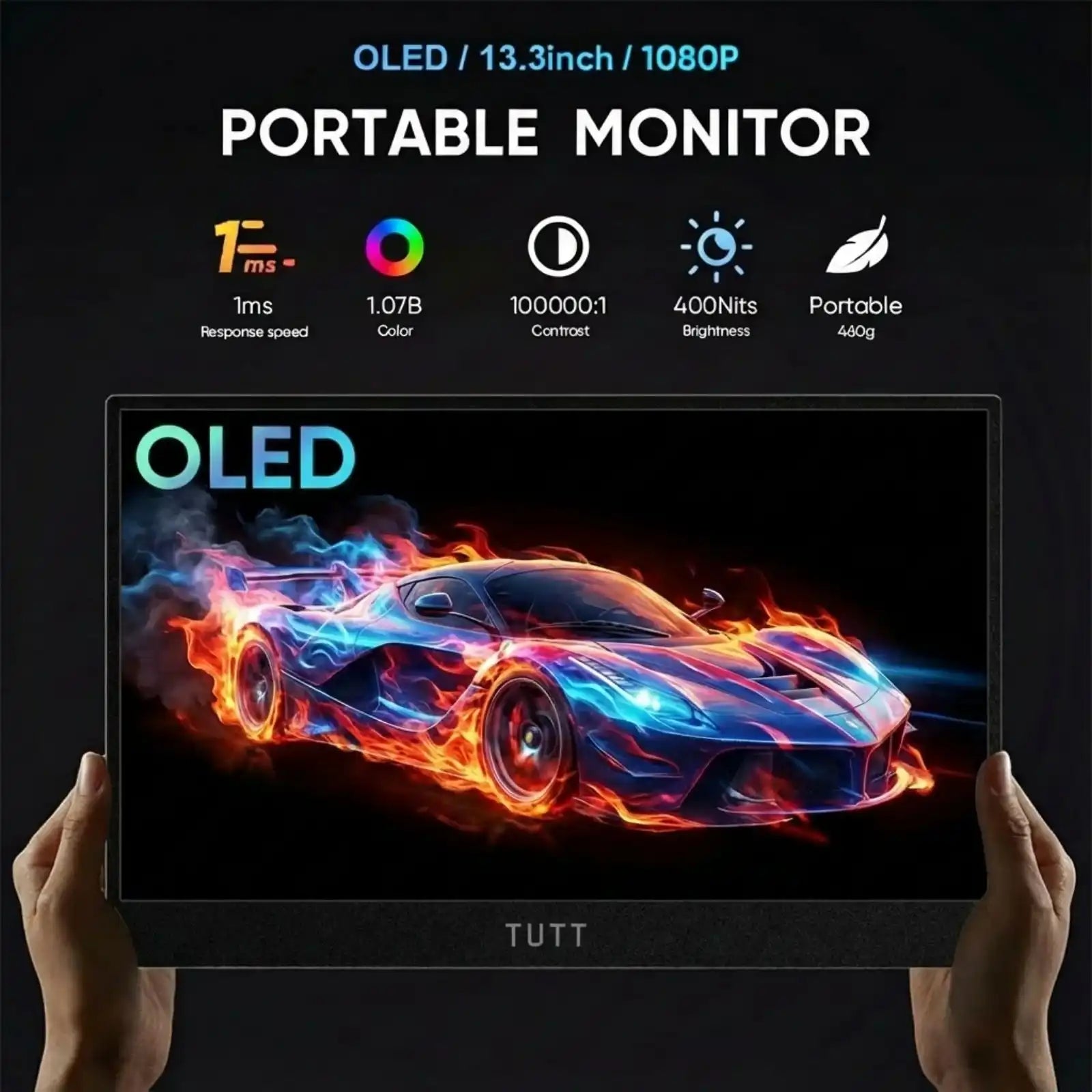 Moniteur portable OLED TUTT 13,3" – Dalle IPS FHD USB-C, extension d'écran pour ordinateur portable | OL3