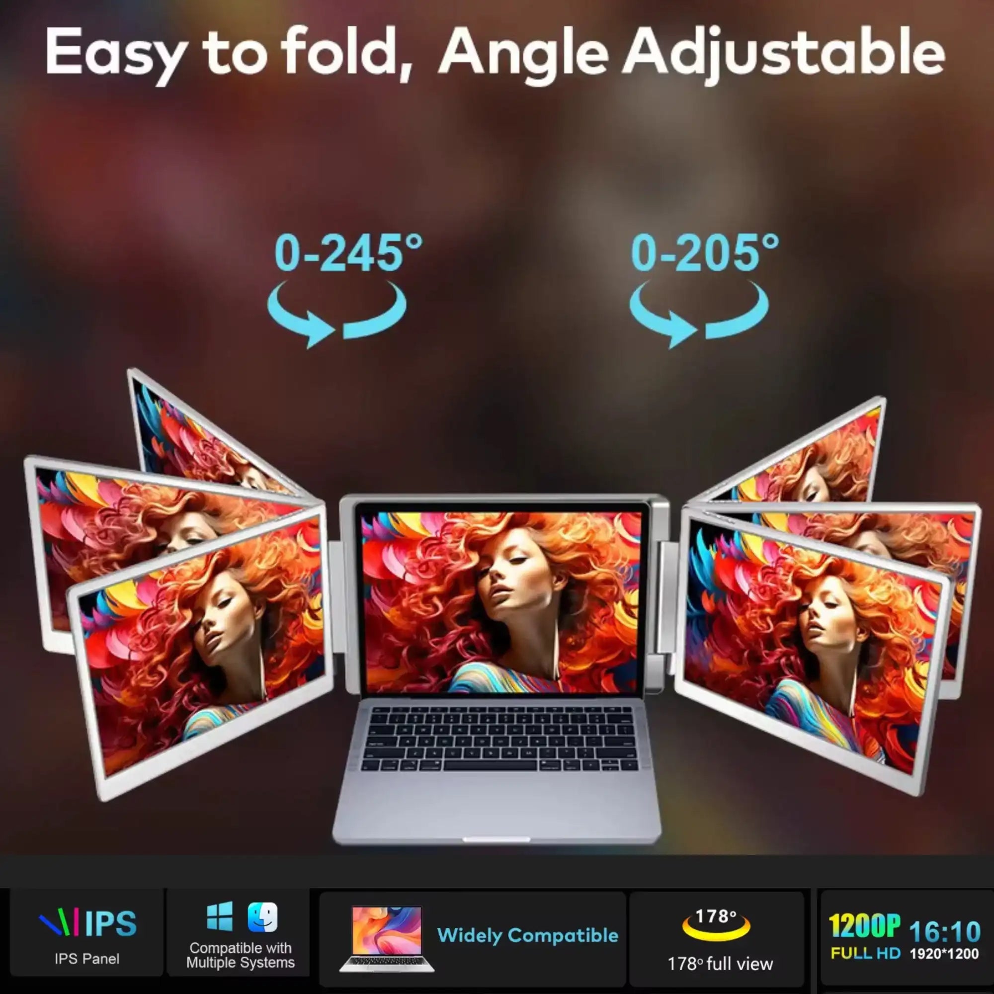TUTT 16” Dual Portable Monitor | 16:10 Ratio FHD IPS Triple Screen Extender | Dual Rotating Screens | Standalone | H5 Converter Cable | Windows, Mac OS – Model S11