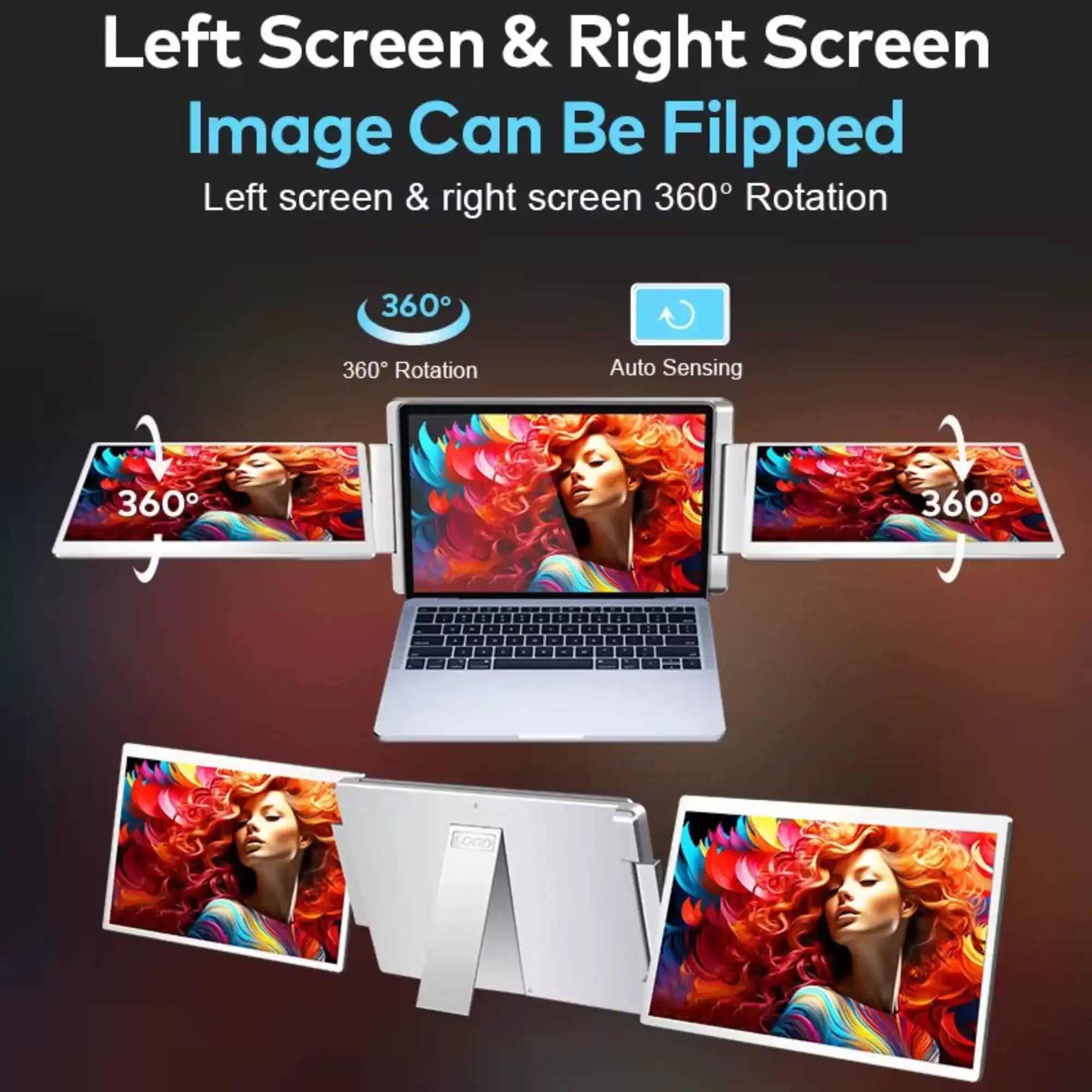 TUTT 16” Dual Portable Monitor | 16:10 Ratio FHD IPS Triple Screen Extender | Dual Rotating Screens | Standalone | H5 Converter Cable | Windows, Mac OS – Model S11