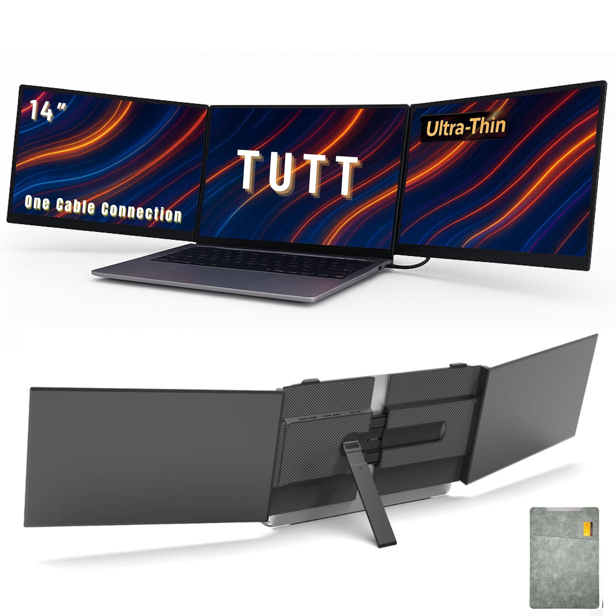 TUTT S8Ultra 14” Portable Monitor for Laptop | Single Cable Connection | Ultra Slim-Light | Plug & Play USB-C | Laptop Screen Extender for Mac/Win