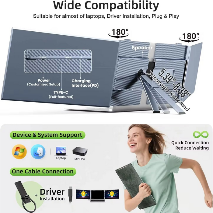 TUTT S8Ultra 14” Portable Monitor for Laptop | Single Cable Connection | Ultra Slim-Light | Plug & Play USB-C | Laptop Screen Extender for Mac/Win