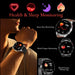 Man wearing smartwatch showing heart rate, blood oxygen, and blood pressure monitoring on black background Health & Sleep Monitoring TUTT