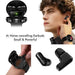 Black AI noise cancelling earbuds stored in a smartwatch charging case, worn by a man adjusting an earbud, showcasing small and powerful wireless earbuds TUTT