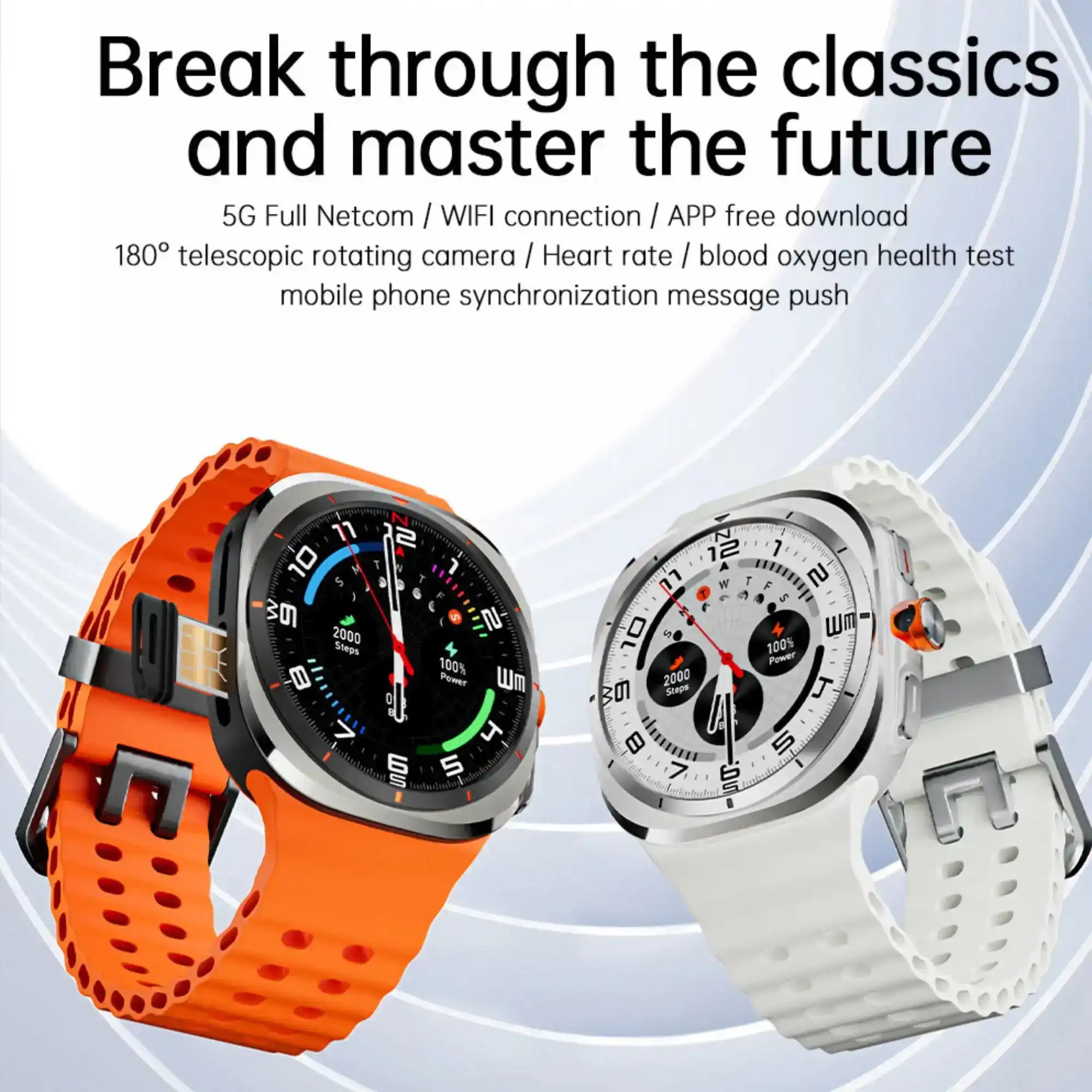 TUTT U8 4G GPS smart watch with orange and white straps, modern digital dials, fitness tracking features TUTT