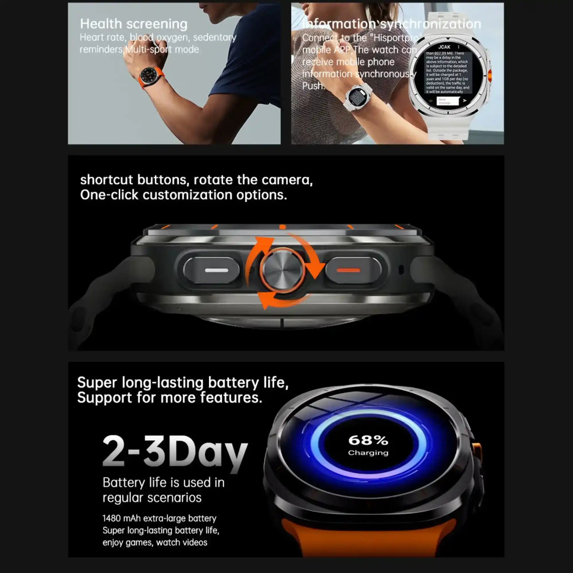 TUTT U8 4G GPS smart watch with health screening, app sync, customizable buttons, and long battery life TUTT