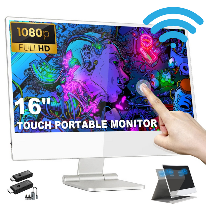 TUTT Wireless 16” Portable Touchscreen Monitor FHD IPS | Stand & Case | Built-in Speaker | Premium Aluminum Alloy | Technical Support Line