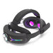 Black VR head strap with RGB lighting, adjustable headband, purple interior lights, TUTT