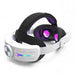 White VR head strap with RGB lighting and adjustable black band for Meta Quest. TUTT