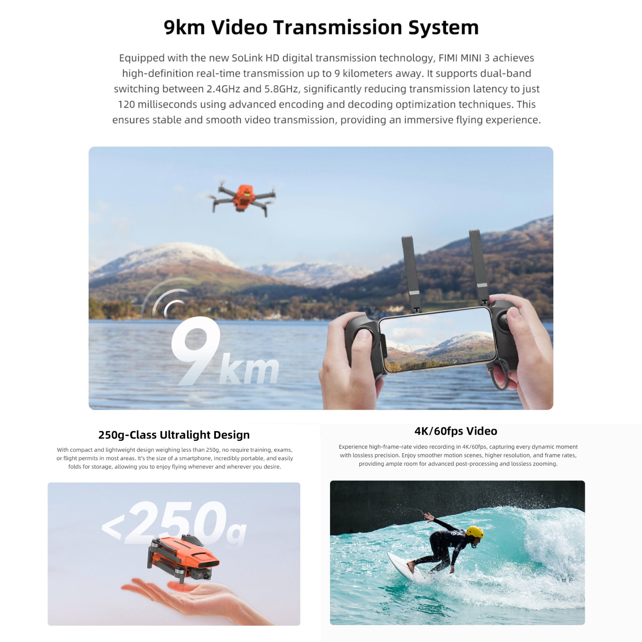 FIMI X8 MINI 3 Professional GPS Mini Drone | 9KM FPV With 4K 48MP 60fps 1/2″ CMOS Camera 3 - axis Mechanical Gimbal 32mins | Under 250g | Two Batteries 128GB SanDisk Pro | TUTT - TUTT