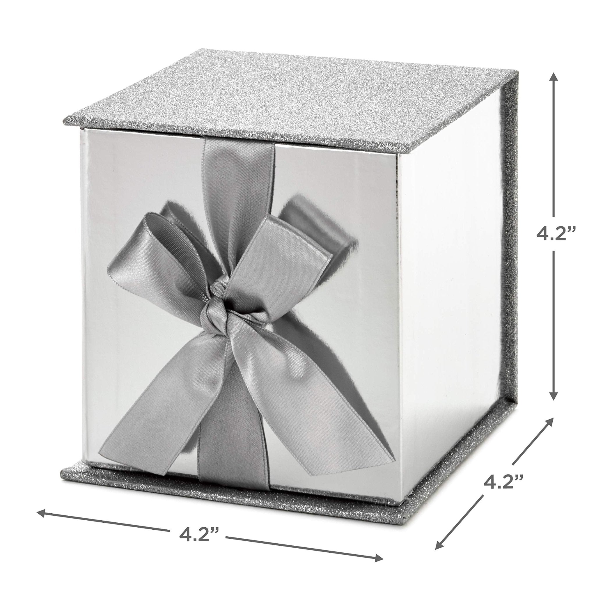 GOOD DRAGONS Small Gift Box with Bow and Shredded Paper Fill (Silver Signature 4 inch Gift Box with Glitter) - TUTT