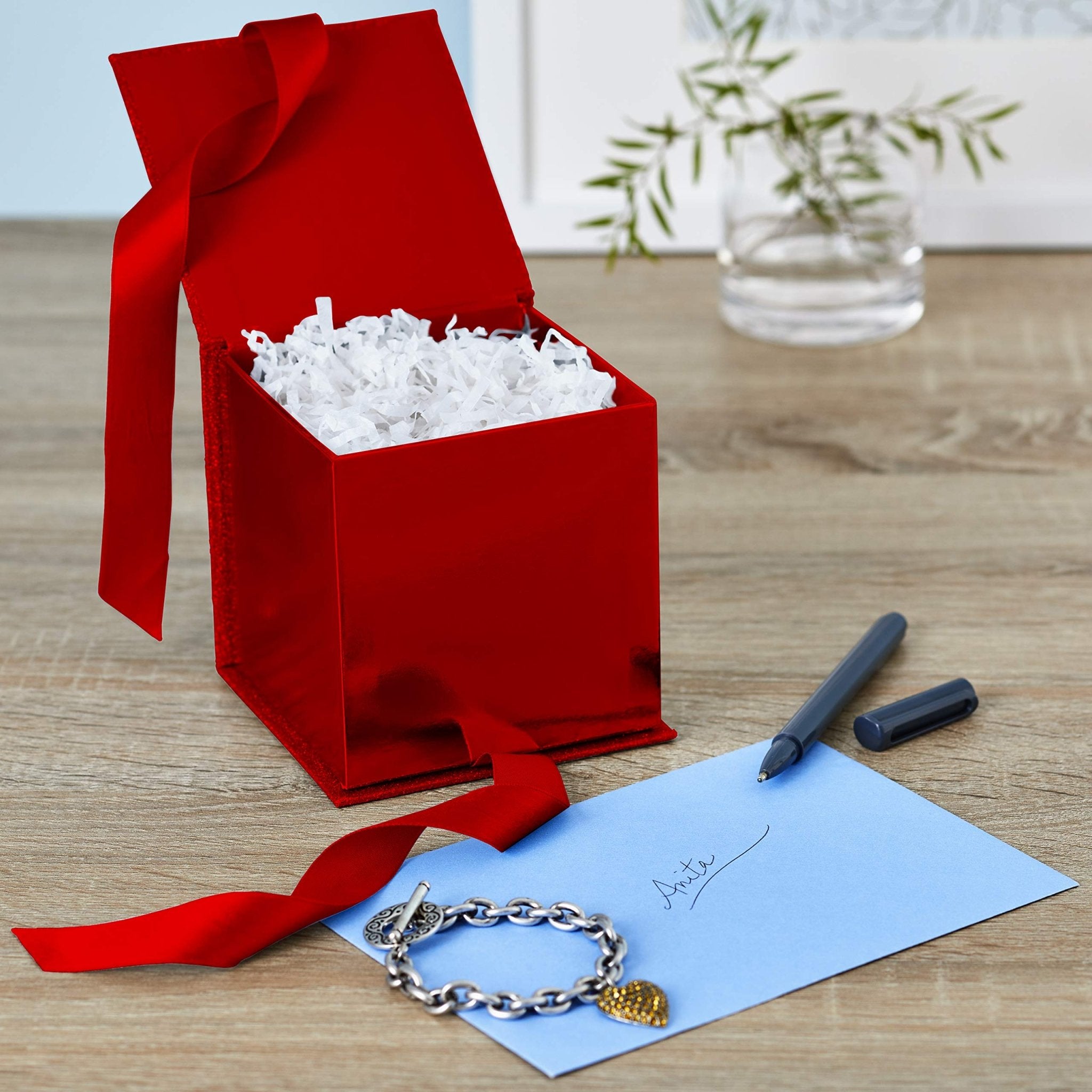 GOOD DRAGONS Small Gift Box with Bow and Shredded Paper Fill (Silver Signature 4 inch Gift Box with Glitter) - TUTT