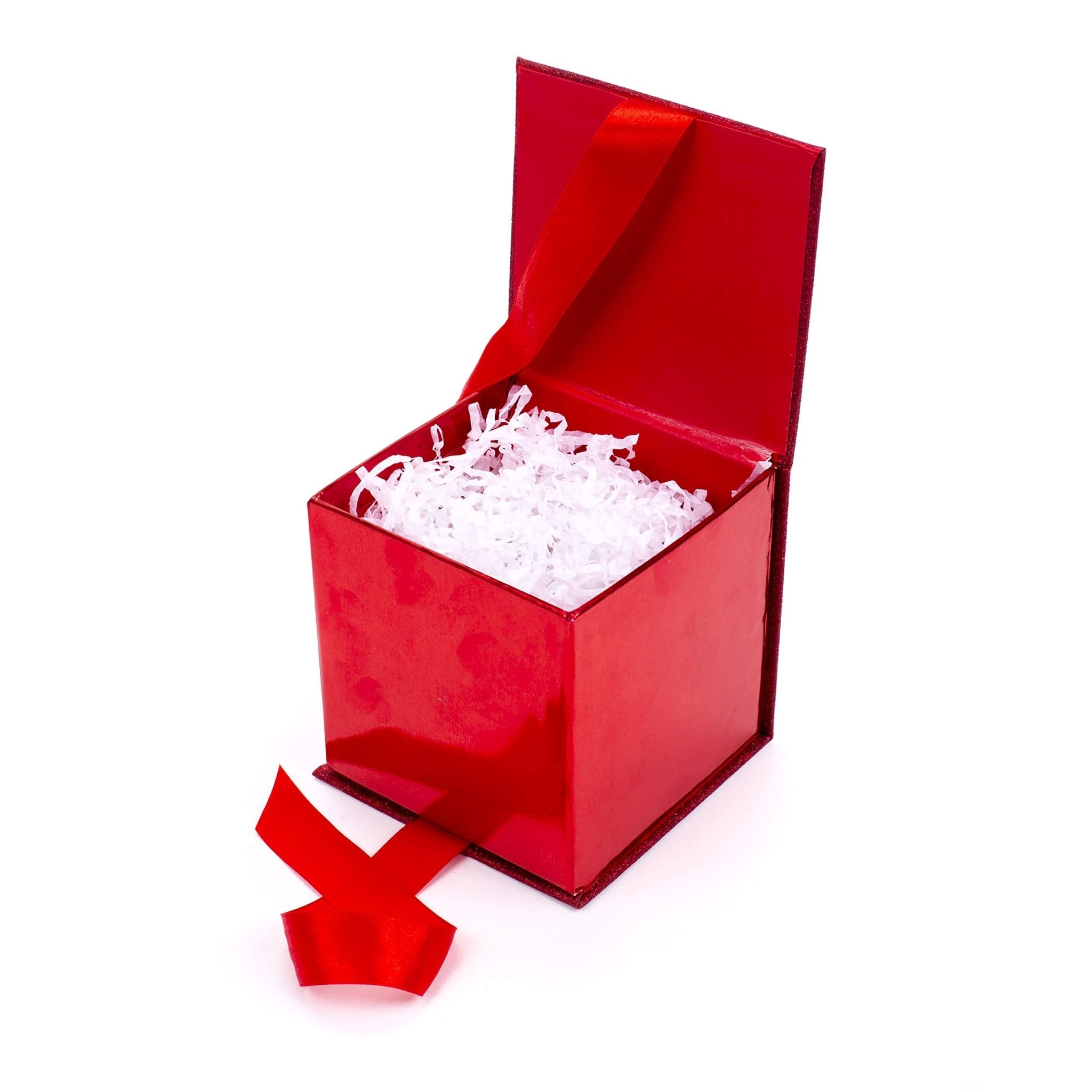 GOOD DRAGONS Small Gift Box with Bow and Shredded Paper Fill (Silver Signature 4 inch Gift Box with Glitter) - TUTT