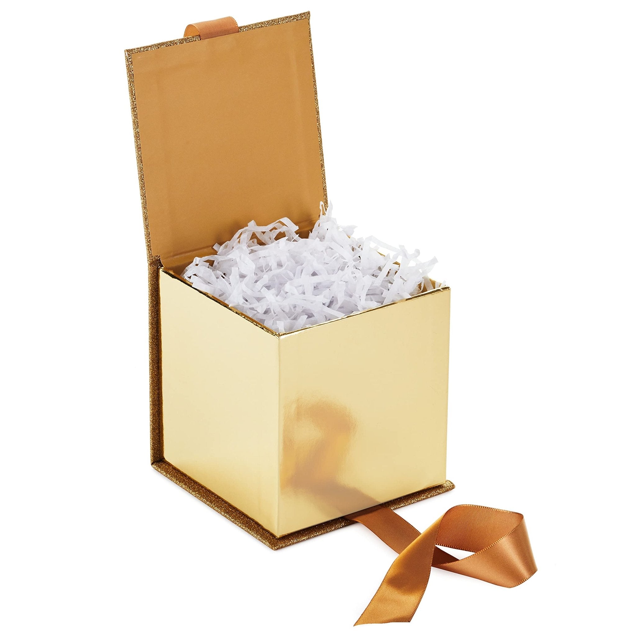 GOOD DRAGONS Small Gift Box with Bow and Shredded Paper Fill (Silver Signature 4 inch Gift Box with Glitter) - TUTT