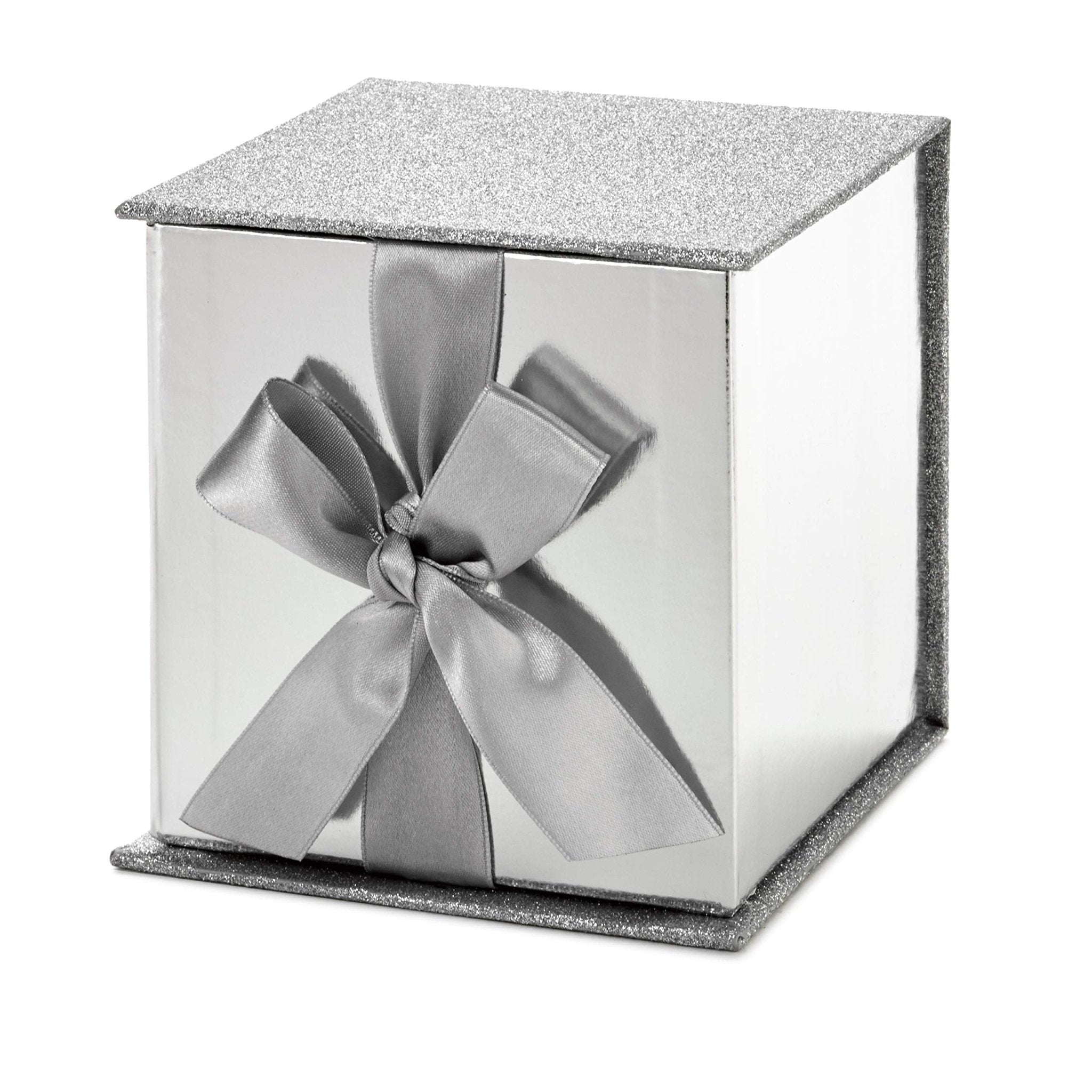 GOOD DRAGONS Small Gift Box with Bow and Shredded Paper Fill (Silver Signature 4 inch Gift Box with Glitter) - TUTT