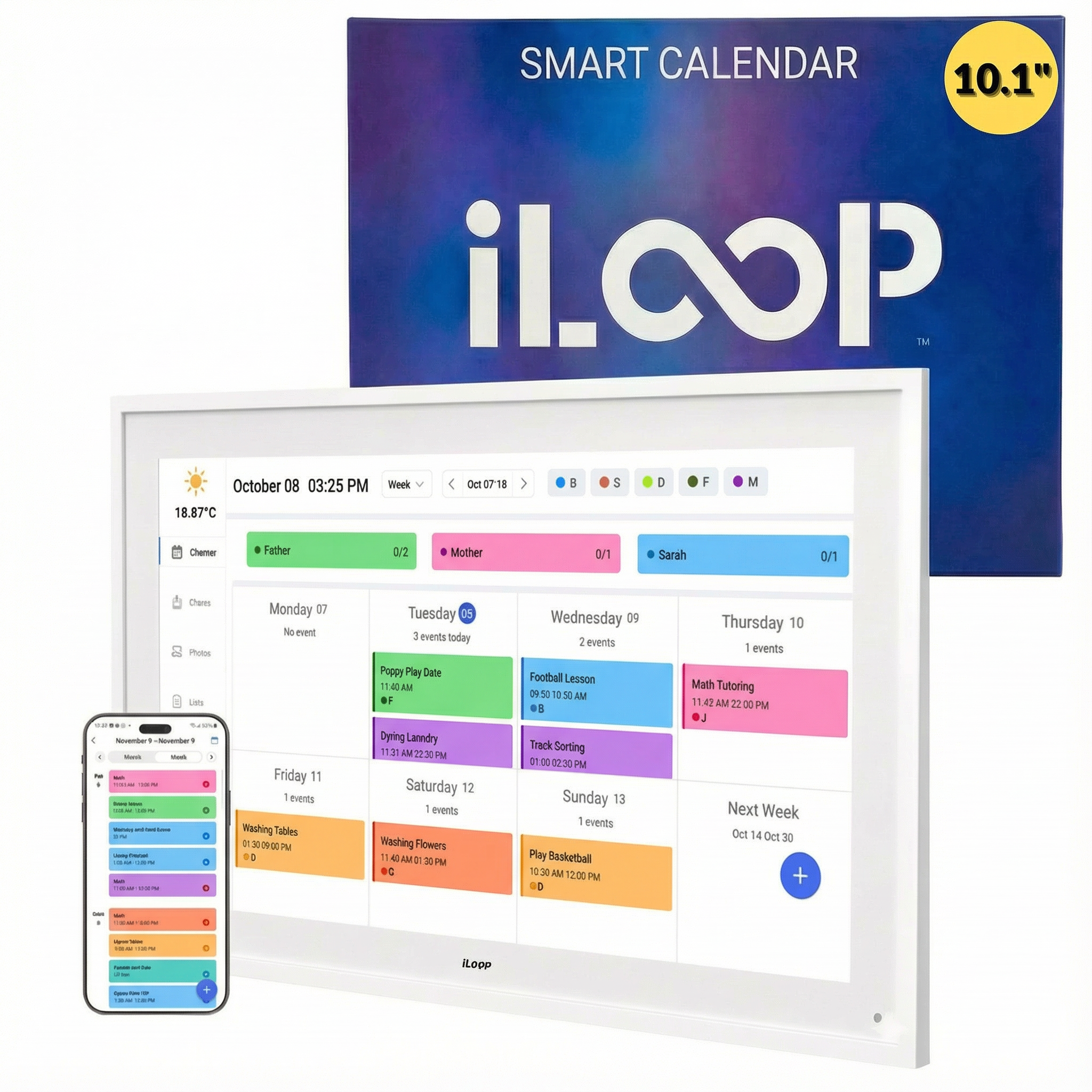 iLoop 10.1” Digital Calendar 32GB | 3 Modes: Calendar, Wi-Fi Photo and Video Frame & Art Gallery | Touchscreen