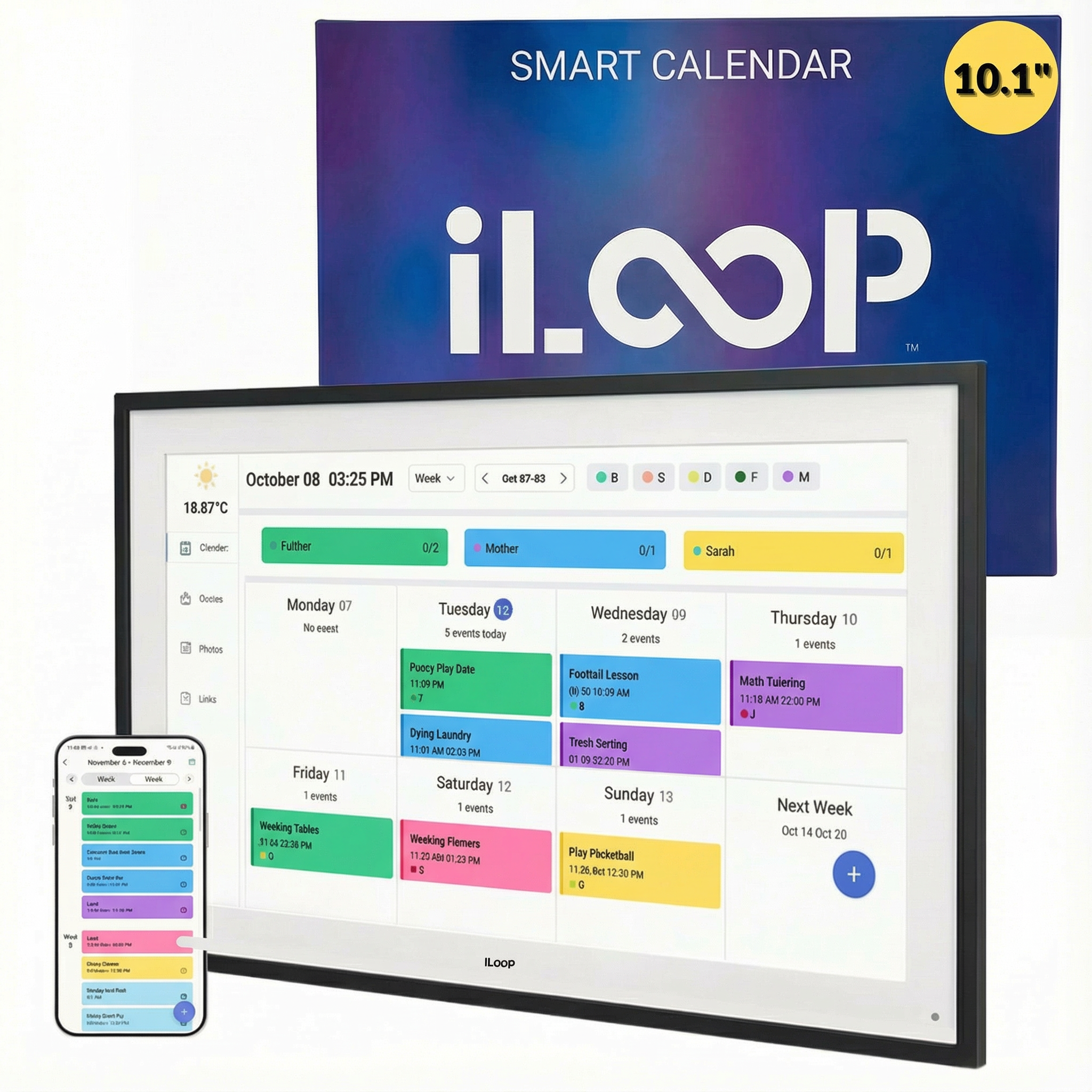 iLoop 10.1” Digital Calendar 32GB | 3 Modes: Calendar, Wi-Fi Photo and Video Frame & Art Gallery | Touchscreen