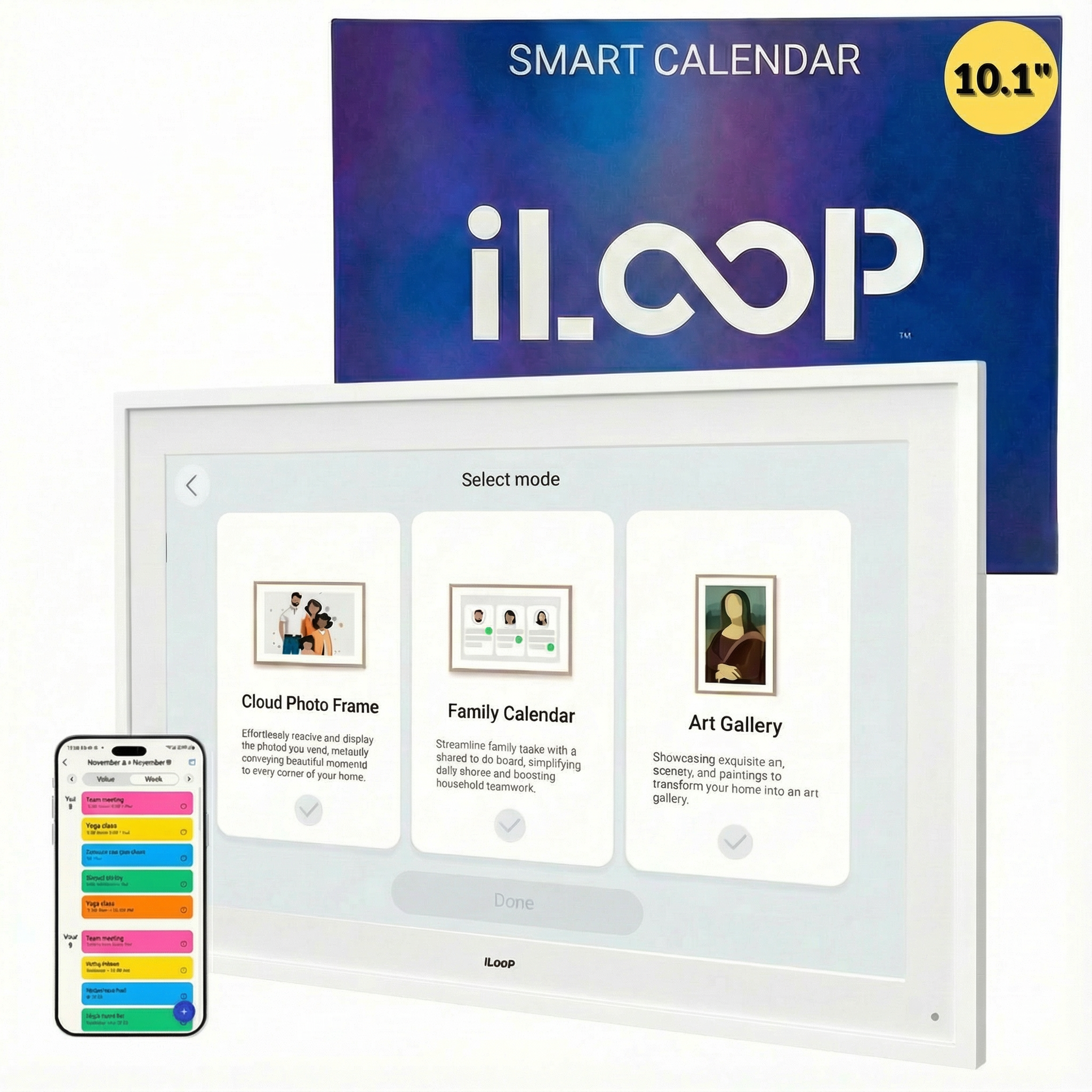 iLoop 10.1” Digital Calendar 32GB | 3 Modes: Calendar, Wi-Fi Photo and Video Frame & Art Gallery | Touchscreen