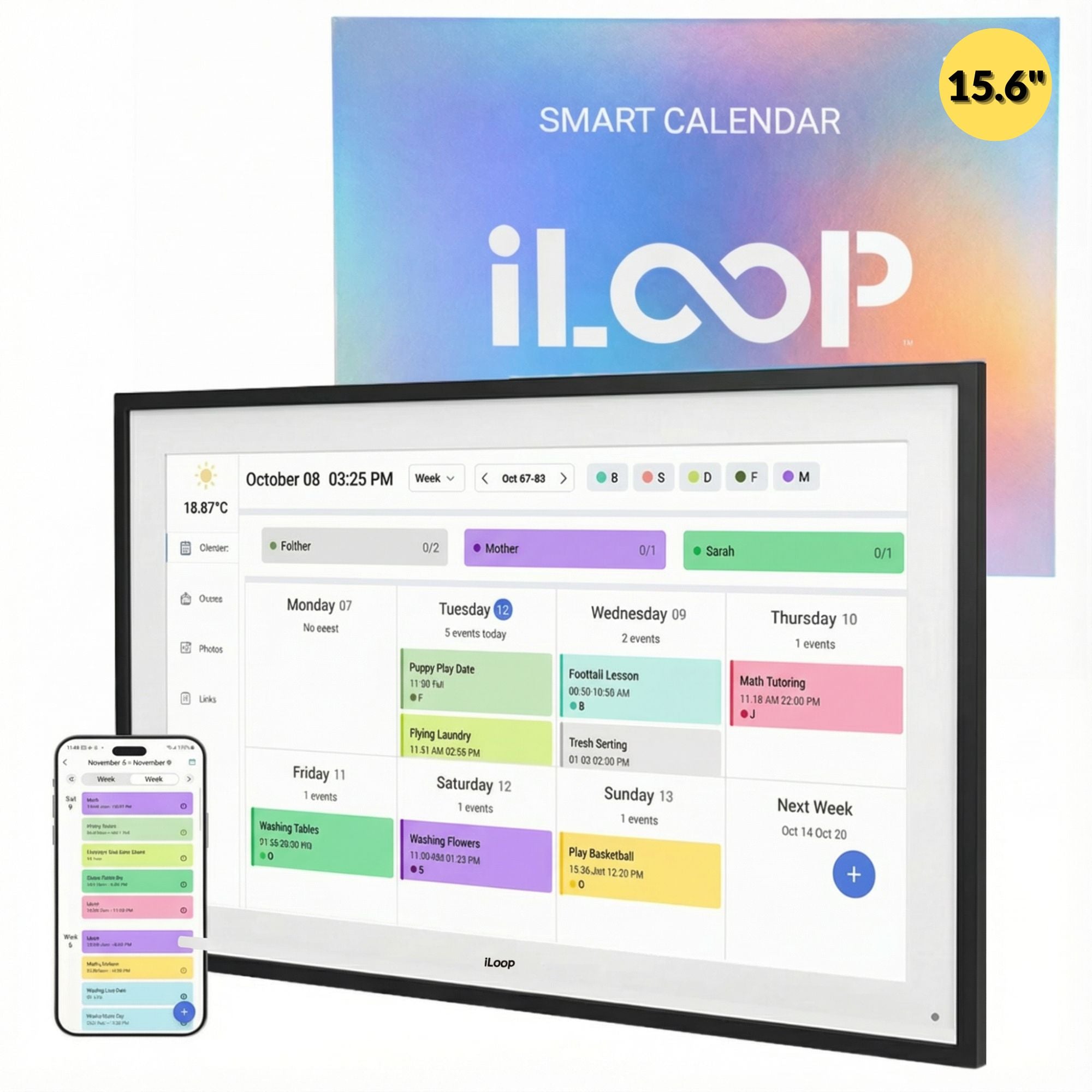 iLoop 15.6” Digital Calendar 32GB | 3 Modes: Calendar, Wi-Fi Photo and Video Frame & Art Gallery | Touchscreen