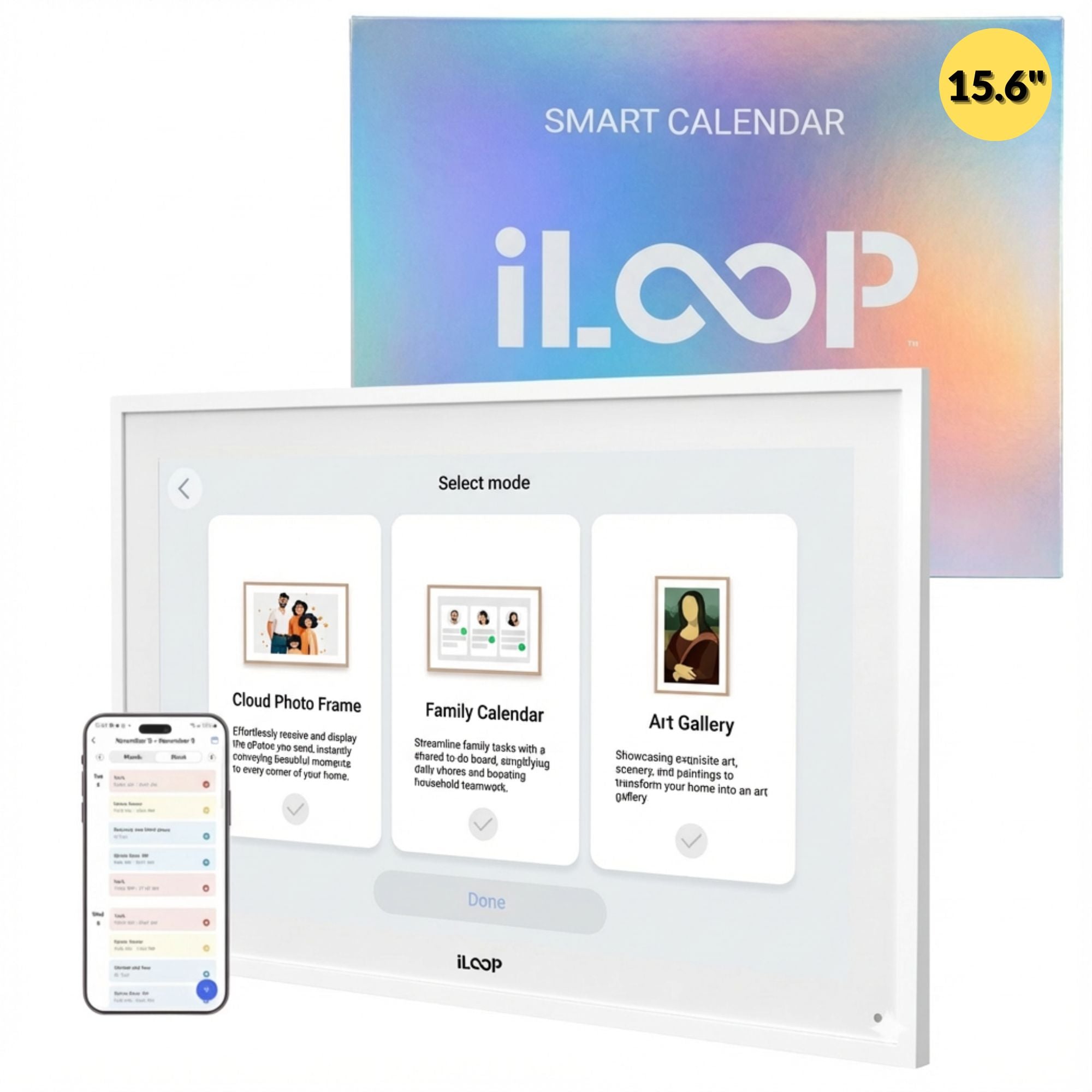 iLoop 15.6” Digital Calendar 32GB | 3 Modes: Calendar, Wi-Fi Photo and Video Frame & Art Gallery | Touchscreen