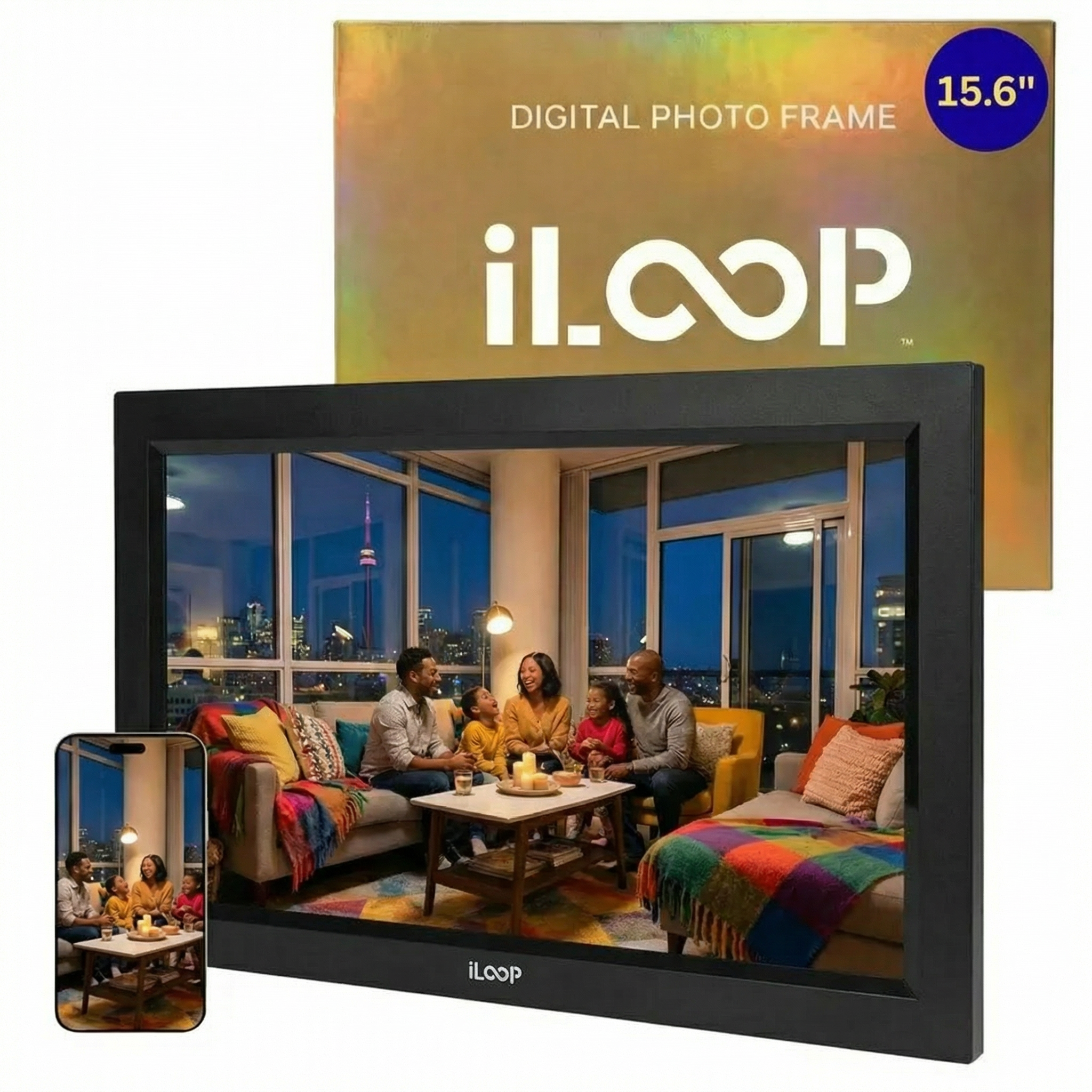 iloop 15.6” Digital Photo Frame | WiFi Touch Screen, 32 GB | Frameo App | Tabletop or Wall-Mounted - 2026 Model