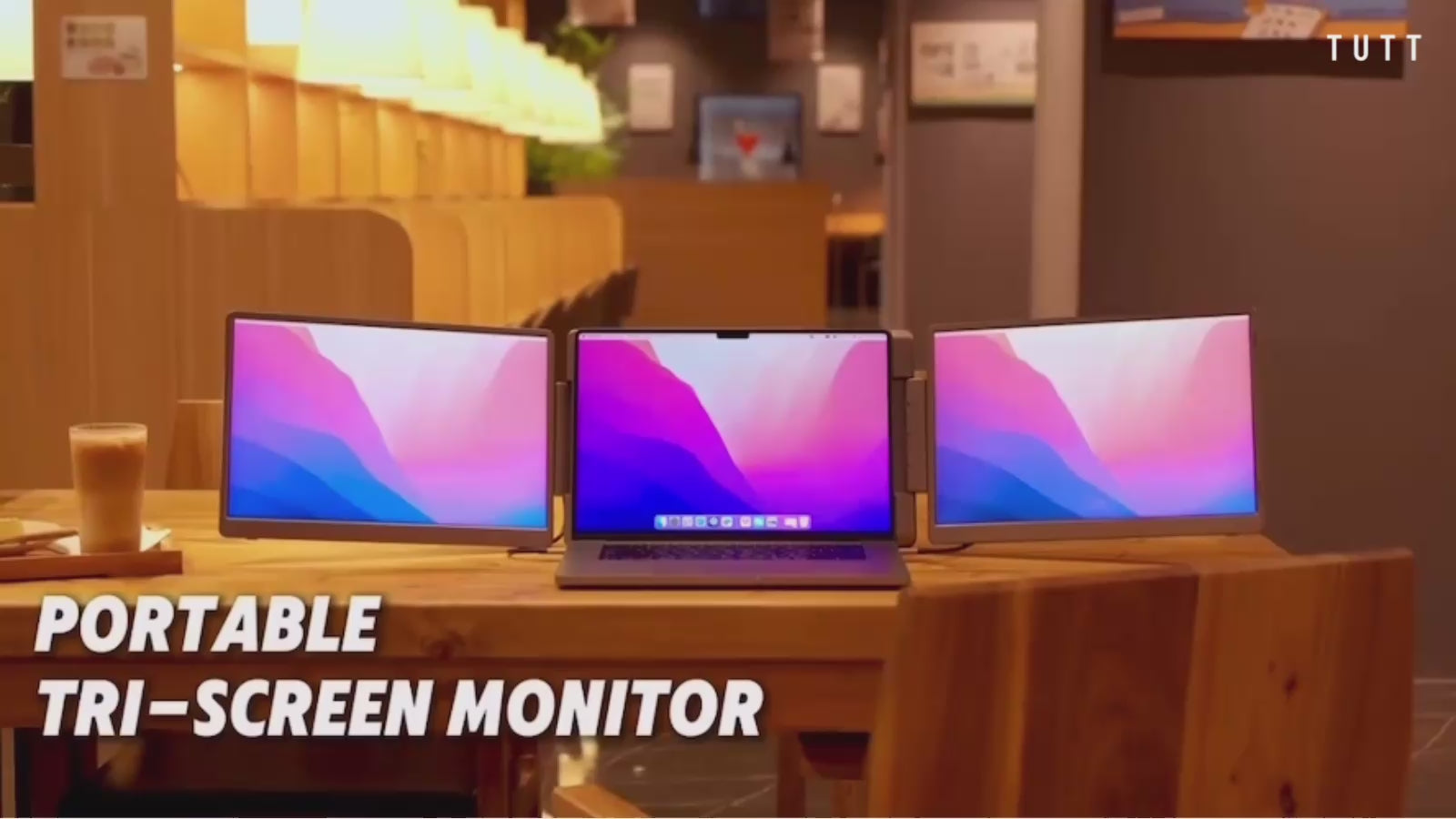 TUTT 16” Dual Portable Monitor | 16:10 Ratio FHD IPS Triple Screen Extender | Dual Rotating Screens | Standalone | H5 Converter Cable | Windows, Mac OS – Model S11