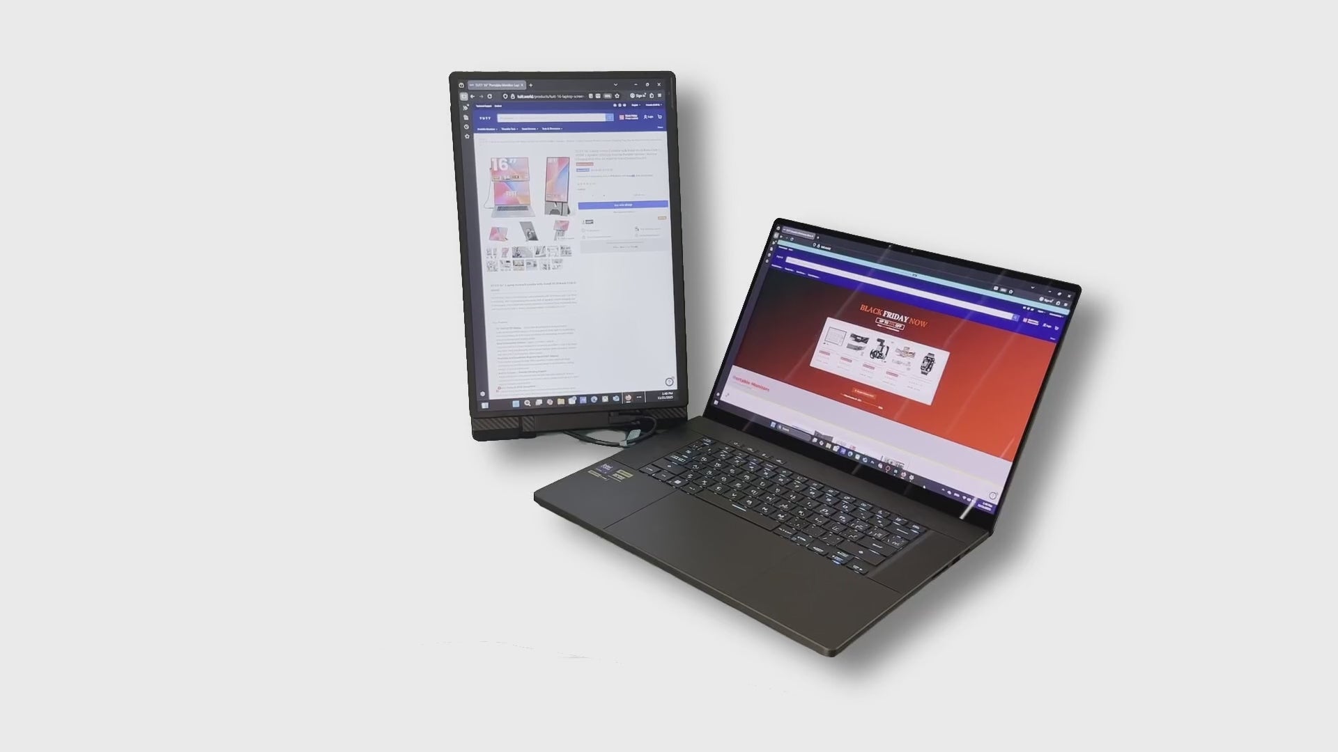 TUTT 16" Laptop Screen Extender with Stand 16:10 Ratio USB-C/HDMI + Speaker | Multiple Position Portable Monitor | Reverse Charging Plug-Play for Mac/OS/Wins/Chrome/Dex N2