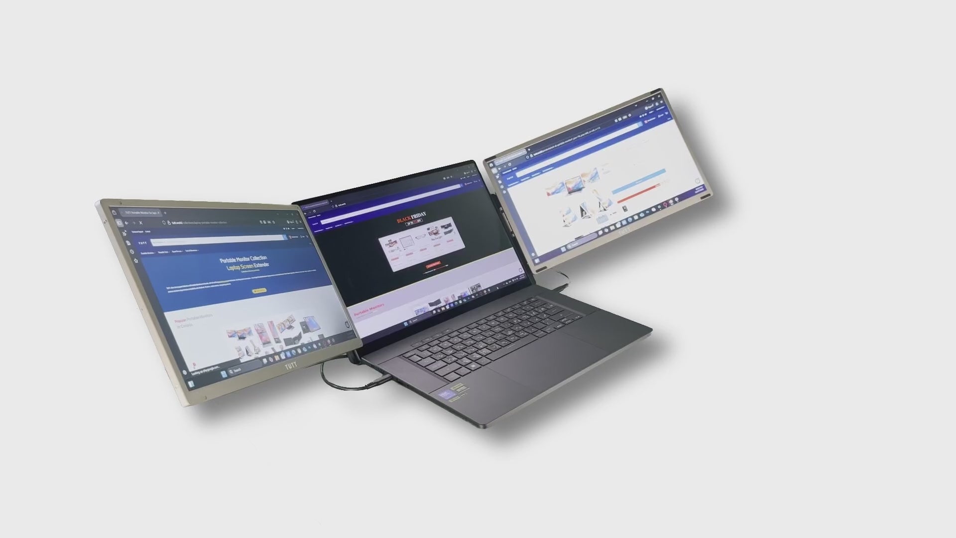 Moniteur portable TUTT 15,6" FHD – Extension triple écran S6, USB-C/HDMI, 7 modes d'affichage | Compatible avec tous les appareils grâce au câble convertisseur (H5 inclus) 