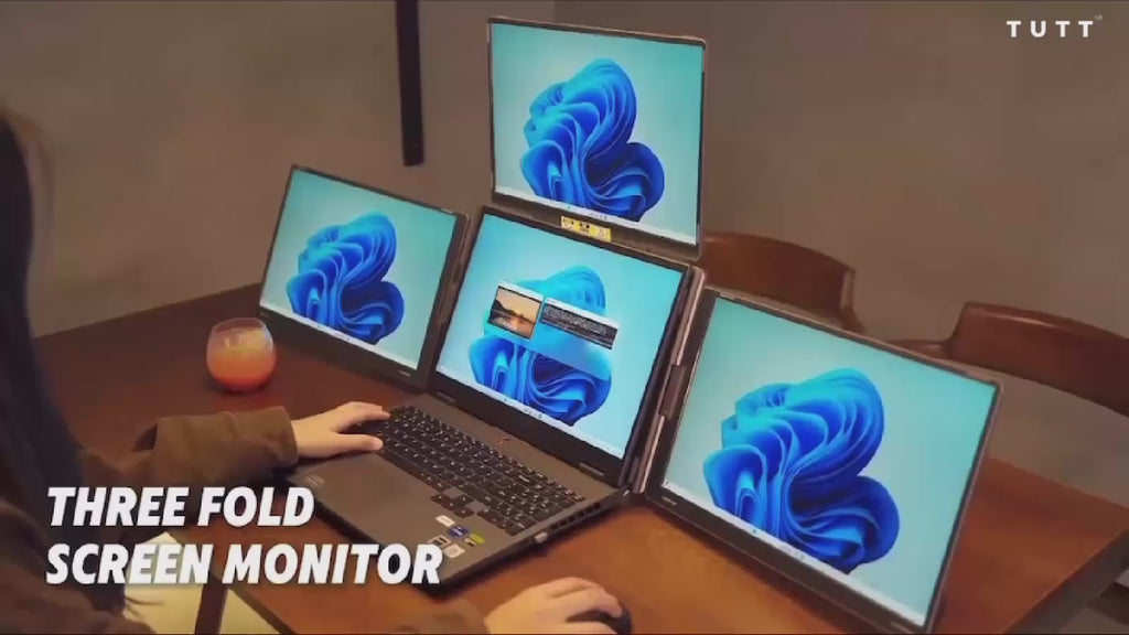 TUTT 16” Triple Screen Portable Monitor For Laptop 12”-18.5” | Single Cable Setup | 16:10 IPS | Quad Screen Extender | Stand-Alone for Mac & Windows S788