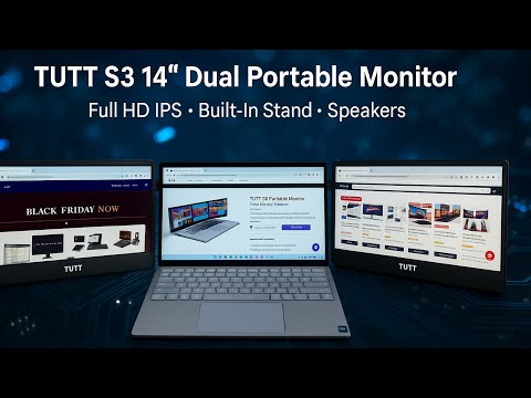 TUTT S3 14” Dual Portable Monitor | Full HD IPS, Built-In Stand & Speakers | Triple-Screen Extender