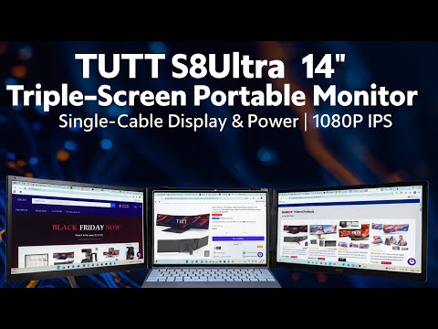 TUTT S8Ultra 14” Portable Monitor for Laptop | Single Cable Connection | Ultra Slim-Light | Plug & Play USB-C | Laptop Screen Extender for Mac/Win