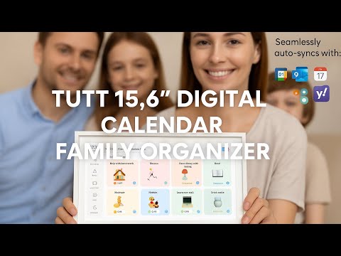 Calendrier et tableau des tâches numériques intelligents TUTT 15,6" | Cadre photo et vidéo | Écran tactile intelligent | Organiseur familial + carte mémoire SanDisk 128 Go 