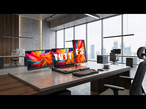 Écran portable TUTT 14" | Base pour ordinateur portable | Support rotatif à 360°, multiposition | F3 pour ordinateur portable 12-17" | Haut-parleur intégré | Compatible avec tous les appareils grâce au câble convertisseur (H5 inclus) 