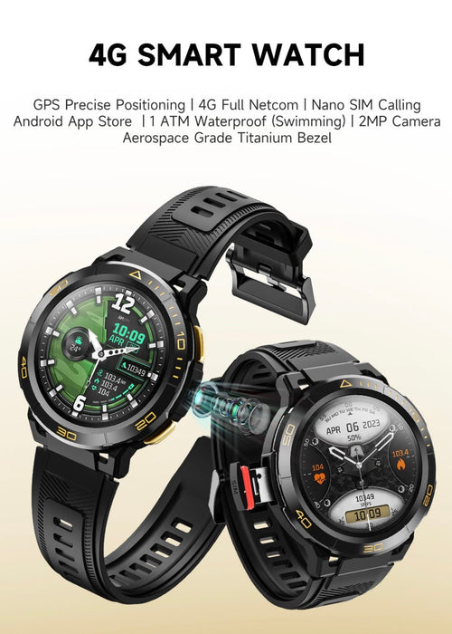 TITT ZL1 Rugged Android AMOLED Smart Watch 4G SIM Card GPS | 2MP HD Camera | IP68 1 ATM | Mega Battery 800 mAh | 2GB - 16GB ROM | Titanium Alloy - TUTT