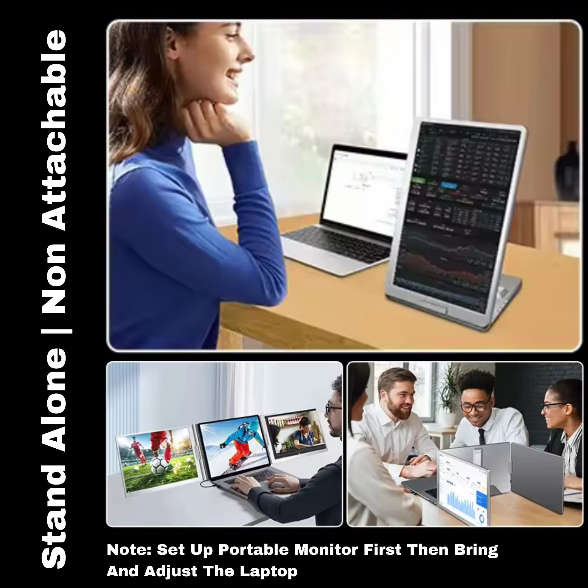 TUTT 14” Dual Portable Laptop Monitor | Single Cable Setup | FHD 1080P Triple Screen Extender | 16:10 | Stand Alone | S688 | 90 - Minute Technical Support - TUTT