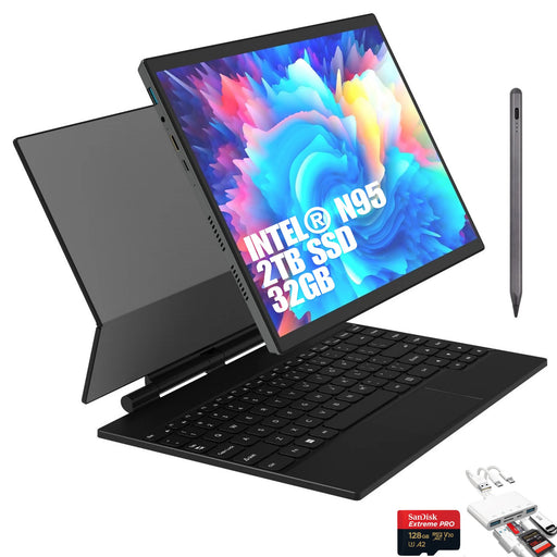 TUTT 14” IPS Touchscreen 2 - in - 1 Laptop Tablet | 2 TB SSD / 32 GB RAM | Intel® N95 CPU | Dual Camera | Stylus | 128GB SanDisk Pro 5 - in - 1 Kit | Windows 11 Pro - TUTT