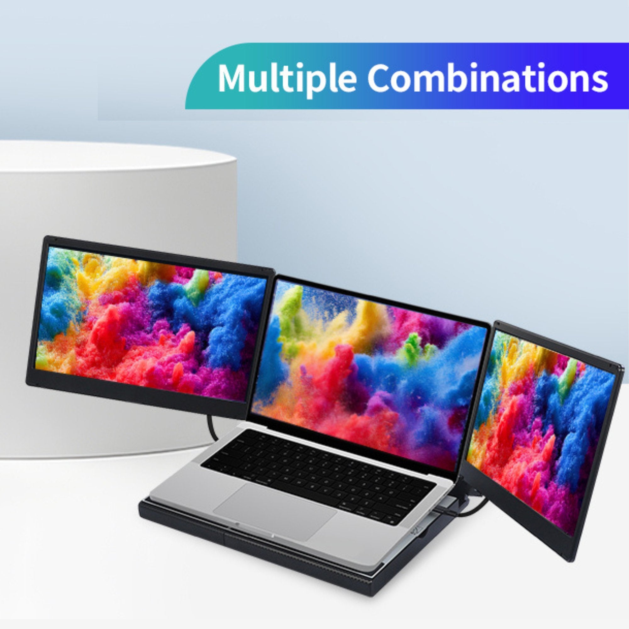 TUTT 14'' Portable Dual Laptop Monitor Triple Screen Extender | Laptop Cooling Base | 360° Rotation Stand | F3 for 12 - 17” Laptop Built - In Speaker | Technical Support Line - TUTT