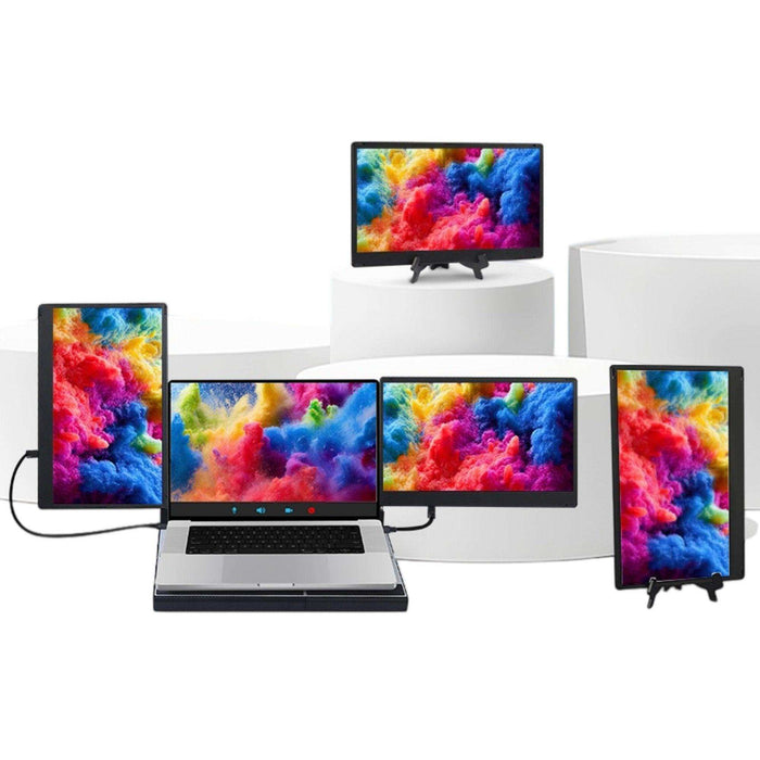 TUTT 14'' Portable Dual Laptop Monitor Triple Screen Extender | Laptop Cooling Base | 360° Rotation Stand | F3 for 12-17” Laptop Built-In Speaker | Technical Support Line - TUTT