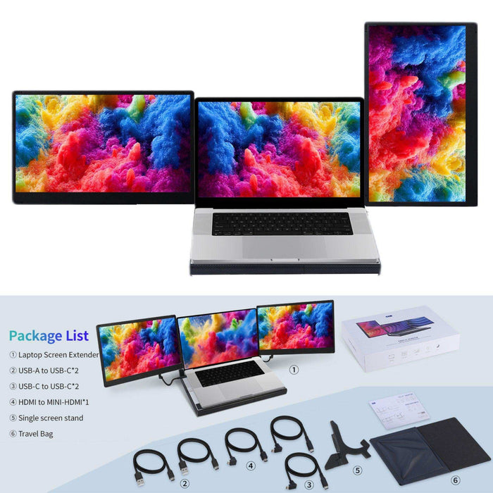 TUTT 14'' Portable Dual Laptop Monitor Triple Screen Extender | Laptop Cooling Base | 360° Rotation Stand | F3 for 12-17” Laptop Built-In Speaker | Technical Support Line - TUTT