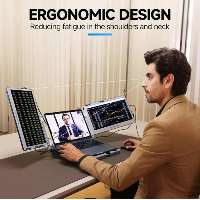 TUTT 14'' Portable Dual Laptop Monitor Triple Screen Extender | Laptop Cooling Base | 360° Rotation Stand | F3 for 12-17” Laptop Built-In Speaker | Technical Support Line - TUTT