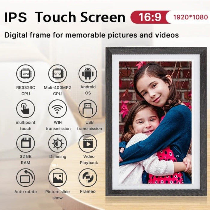 TUTT 15.6” Digital Photo Frame Smart WiFi IPS Touch Screen | 32GB Storage | Frameo App | 128 GB Additional Micro SD and Reader Kit | Tabletop or Wall - Mounted | Gift Idea - TUTT