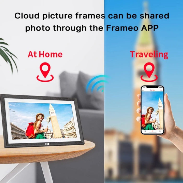 TUTT 15.6” Digital Photo Frame Smart WiFi IPS Touch Screen | 32GB Storage | Frameo App | 128 GB Additional Micro SD and Reader Kit | Tabletop or Wall - Mounted | Gift Idea - TUTT