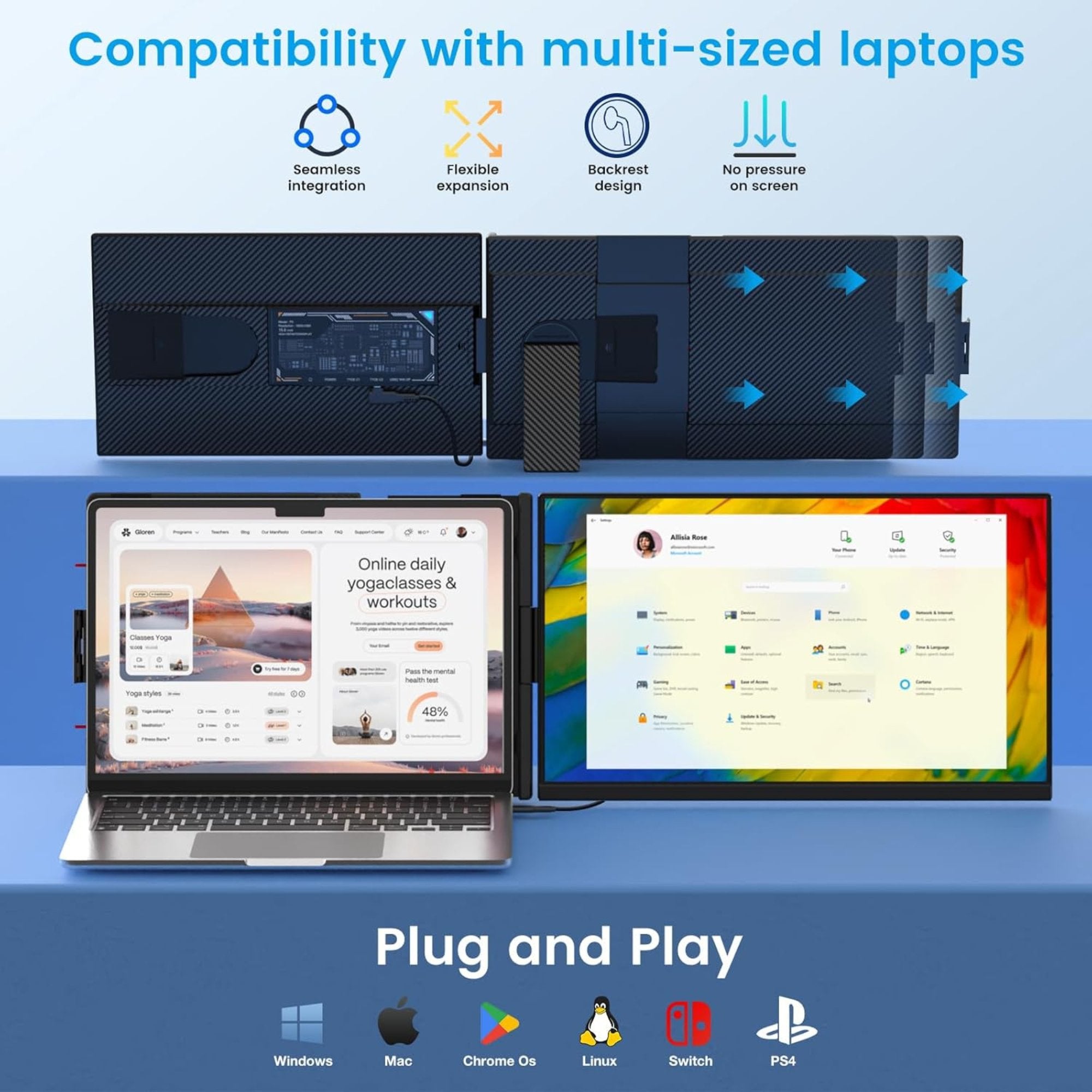 TUTT 15.6” FHD Single Portable Laptop Monitor IPS Dual Screen Extender | Flexible 3 Position | Built - in Speakers | All Devices | P5 Upgraded Technology | Technical Support 90 Min - TUTT