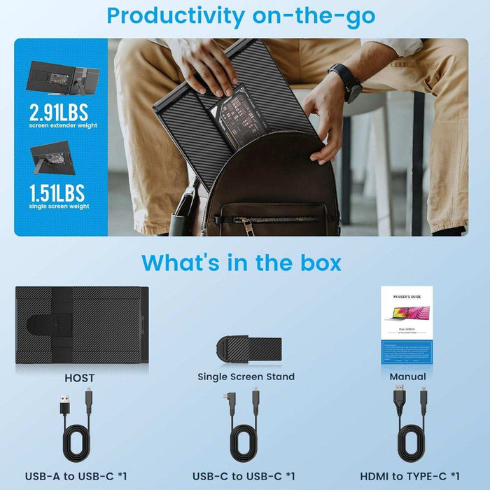 TUTT 15.6” FHD Portable Monitor – IPS, Dual Screen Extender, USB-C & HDMI, Built-in Speakers, P5 Upgraded - TUTT