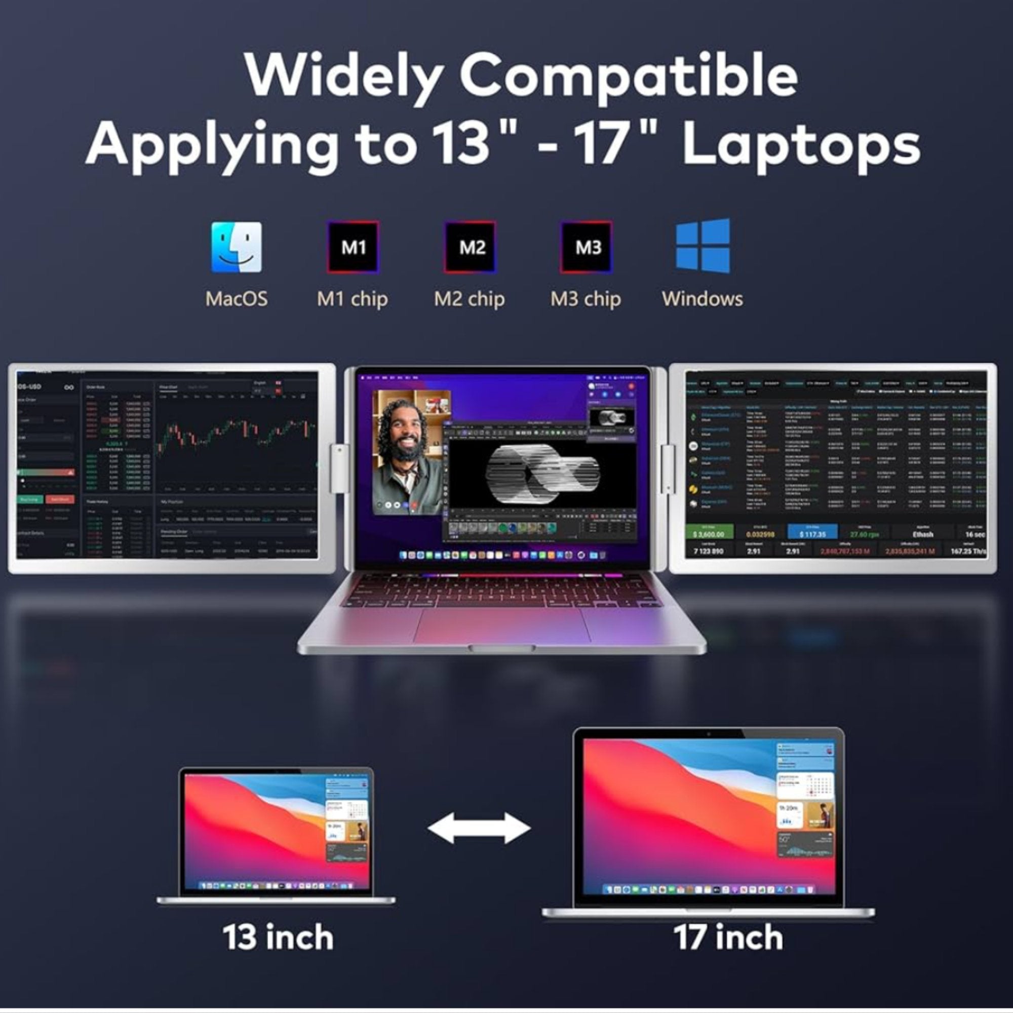 TUTT 16” Dual Portable Laptop Monitor | Single Cable Setup | FHD 1080P Triple Screen Extender | 16:10 | Stand Alone | S880 | 90 - Minute Technical Support - TUTT