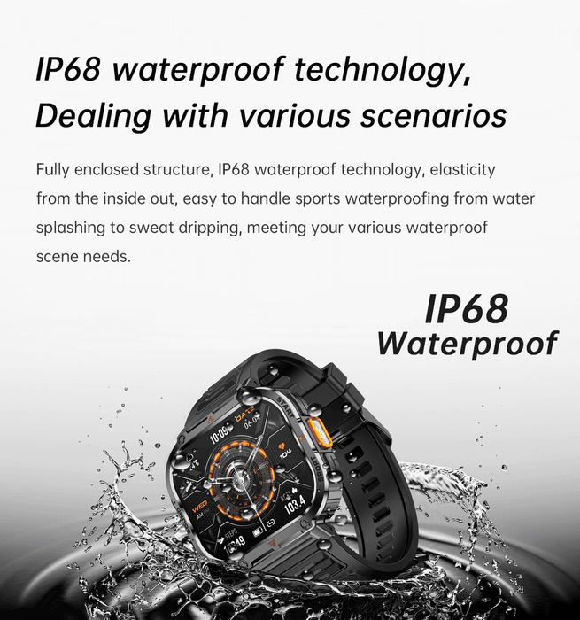 TUTT 2.0" Dial Smart Watch | Rugged Military | Health and Fitness Tracking | Flashlight | NX23 Smartwatches For Men - TUTT