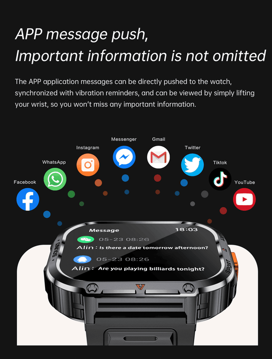 TUTT 2.0" Dial Smart Watch | Rugged Military | Health and Fitness Tracking | Flashlight | NX23 Smartwatches For Men - TUTT
