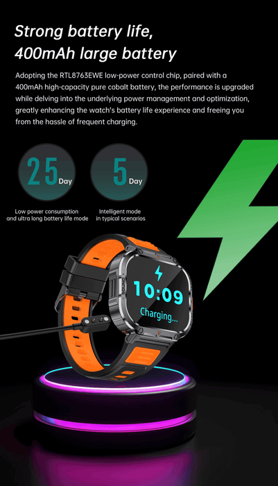 TUTT 2.0" Dial Smart Watch | Rugged Military | Health and Fitness Tracking | Flashlight | NX23 Smartwatches For Men - TUTT