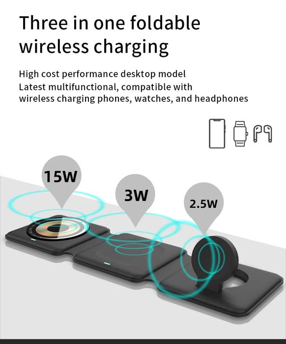 TUTT 3 in 1 Wireless Magnetic Foldable Charger Station Compatible with iPhone 14/13/12/11 AirPods