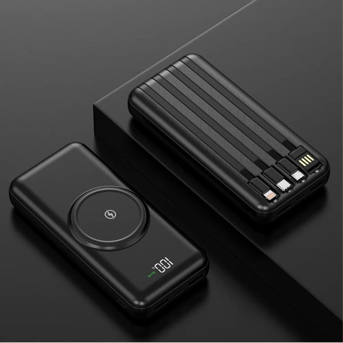 TUTT 30,000mAh Wireless Portable Charger Power Bank with Built-in 4 Cable, 6 Outputs & 3 Inputs